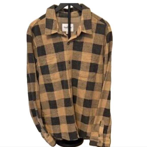 Goodfellow & Co Buffalo Plaid Flannel Shirt Tan Black Long Sleeve Size Large - Picture 1 of 7